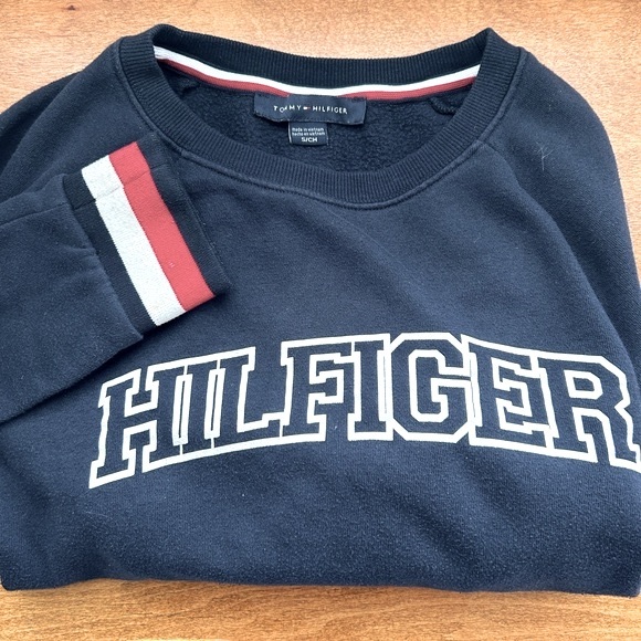 The Tommy Crew Neck Crop Pullover Vintage Orig Signature Cuff Tommy Hilfiger - Picture 2 of 14